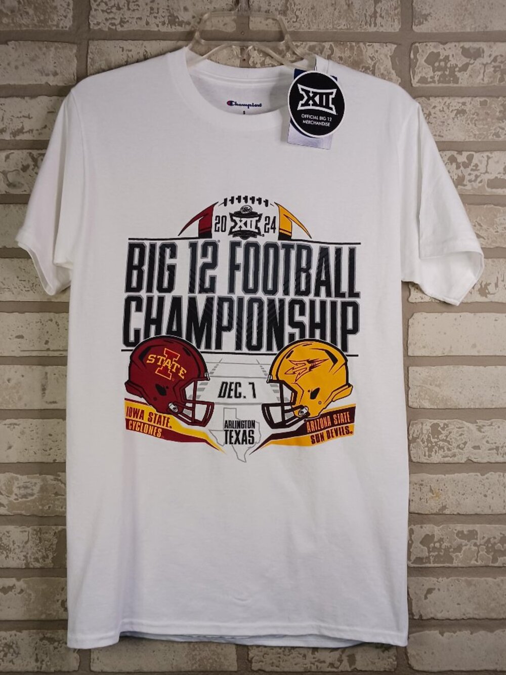 Champion 2024 Big 12 Championship Mens Size S T Shirt Iowa St Arizona St White